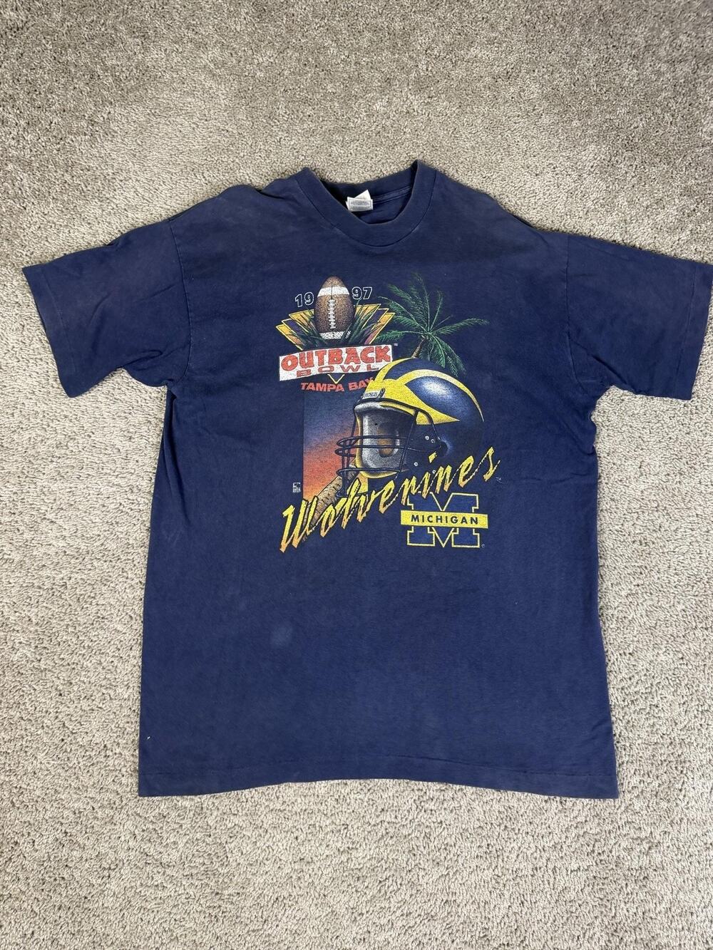 Vintage Michigan Wolverines Shirt Mens XL Blue NCAA Outback Bowl 2003